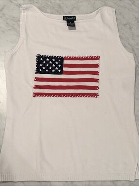 Rafaella White Tank with American Flag Stitched Detail. NWT. Sz Small. Americana
